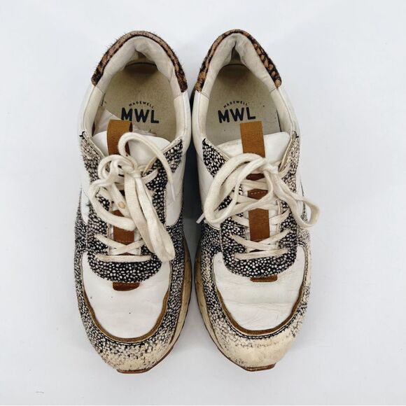 Madewell Kickoff Trainer Sneakers in Leather and Spot Mix Calf Hair 9.5 - Picture 6 of 12